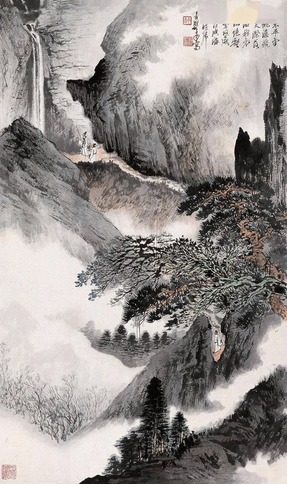 画坛大佬笔下的青绿山水，非同寻常，浑厚苍茫，用笔精微，太绝！_手机 