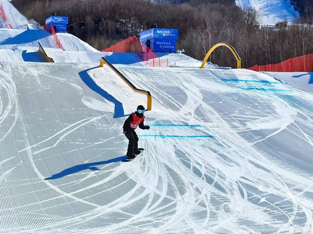 第十四届全国冬季运动会单板滑雪公开组坡面障碍技巧比赛决出两枚金牌
