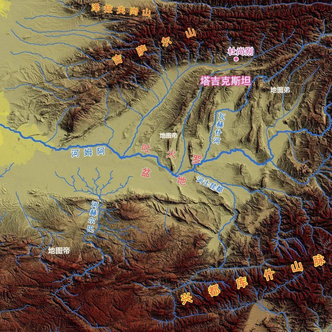 阿姆河盆地一分为三,南部属阿富汗,西北属乌兹别克斯坦,东北