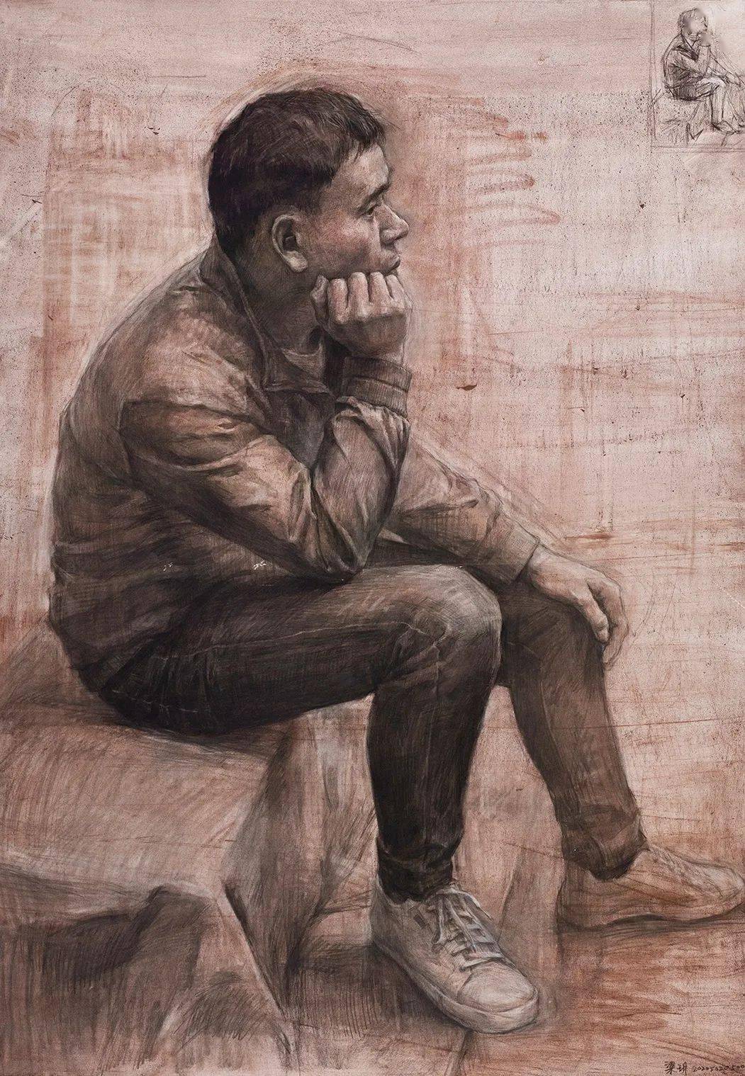 广州美术学院 | 基础部素描_炭笔_肖像_纸本