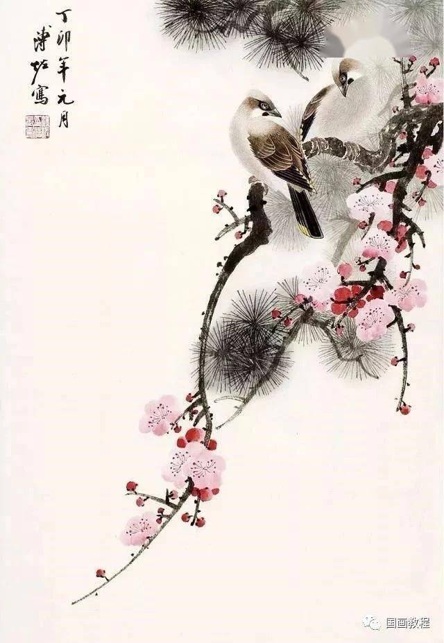 *梅花双鸟为溥佐作品,墨兰图为白蕉作品,文/石头 来源:书画新风景