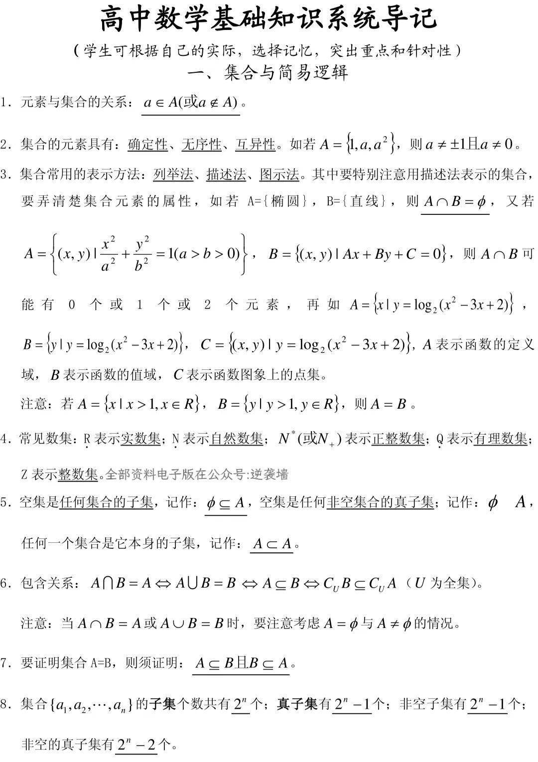 高中数学基础知识大全(一)，努力背熟_搜狐网