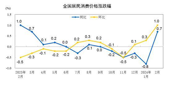 数据发布2024年2月份居民消费价格同比上涨07环比上涨10