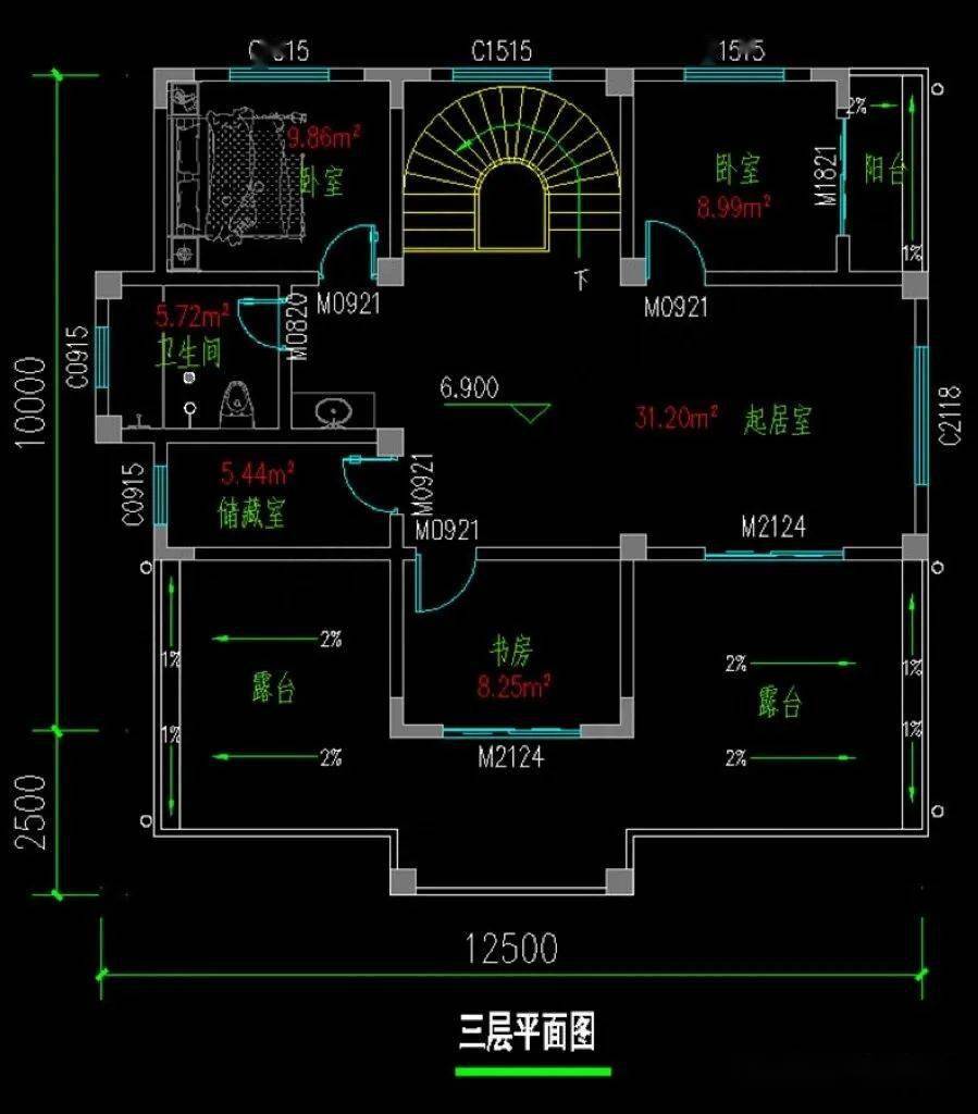 5米三层自建房别墅,外观时尚亮丽,南北通透,光线充足_农村_图纸_施工