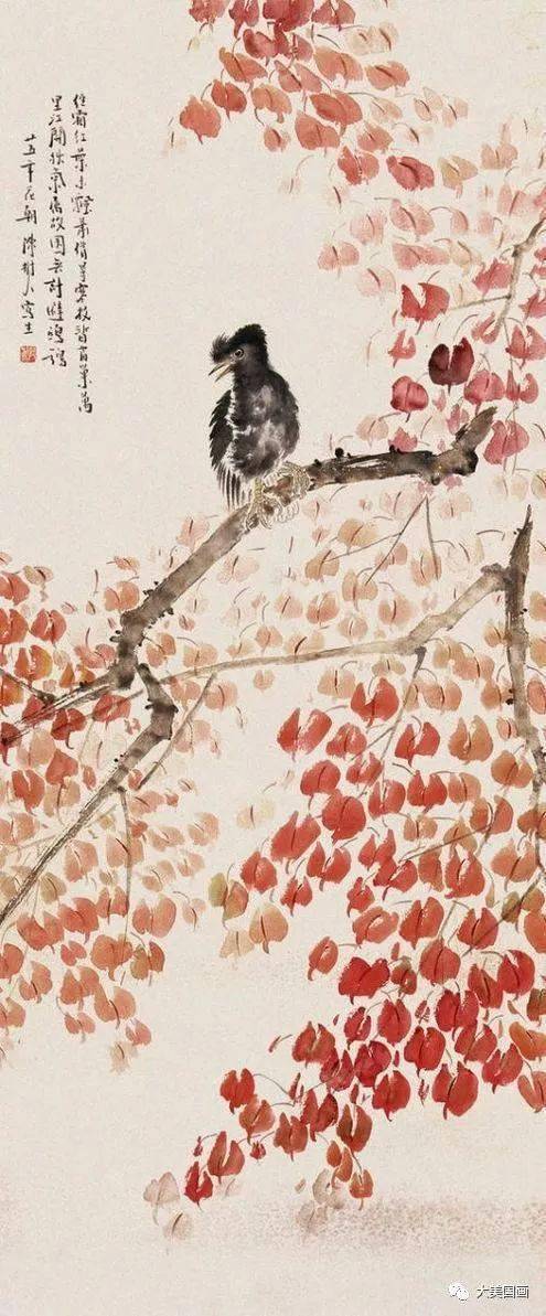 陳樹人 花卉 陈树人花鸟：枫红花艳，画更美！_高剑父_绘画_经典
