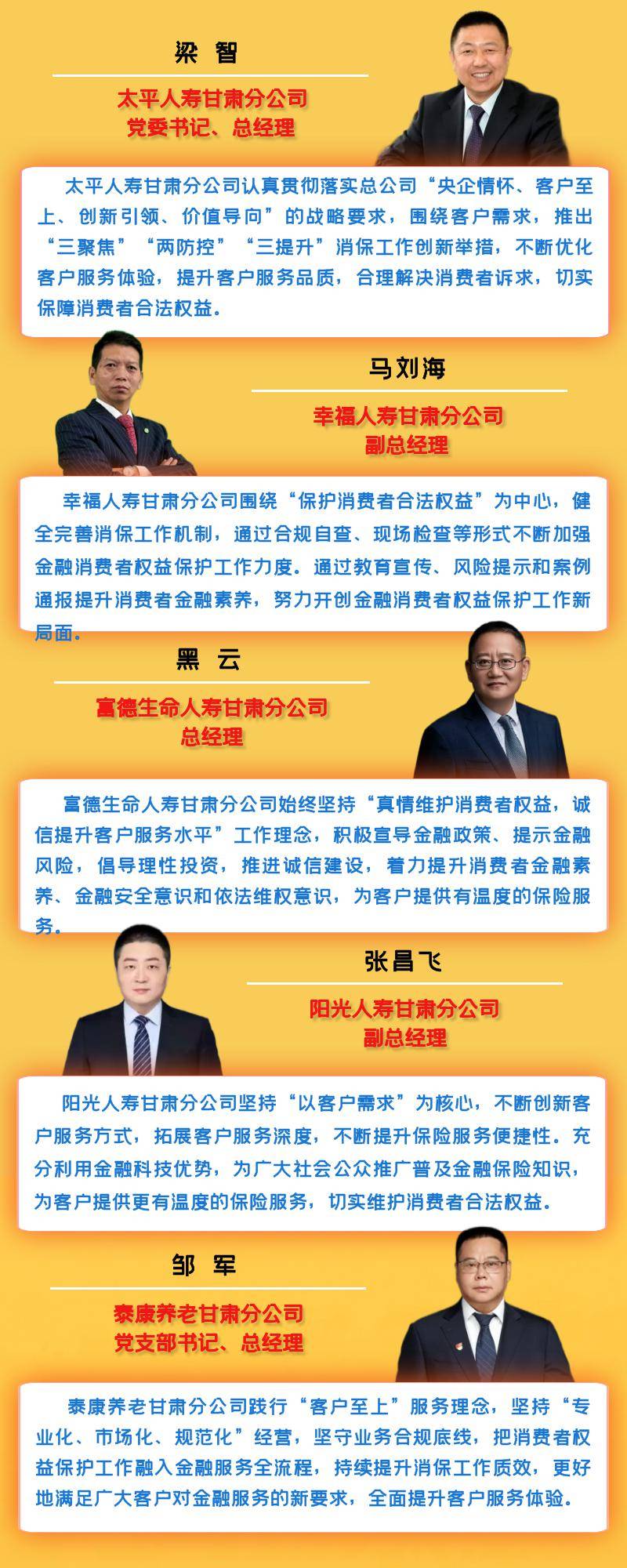 15专栏 | 金融高管说消保(人身险公司篇)_甘肃省_张琦羚_保险行业协会