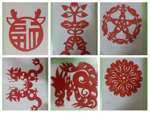 同学们通过学习剪窗花的步骤,有的同学剪出了立体的"春"字,真厉害!