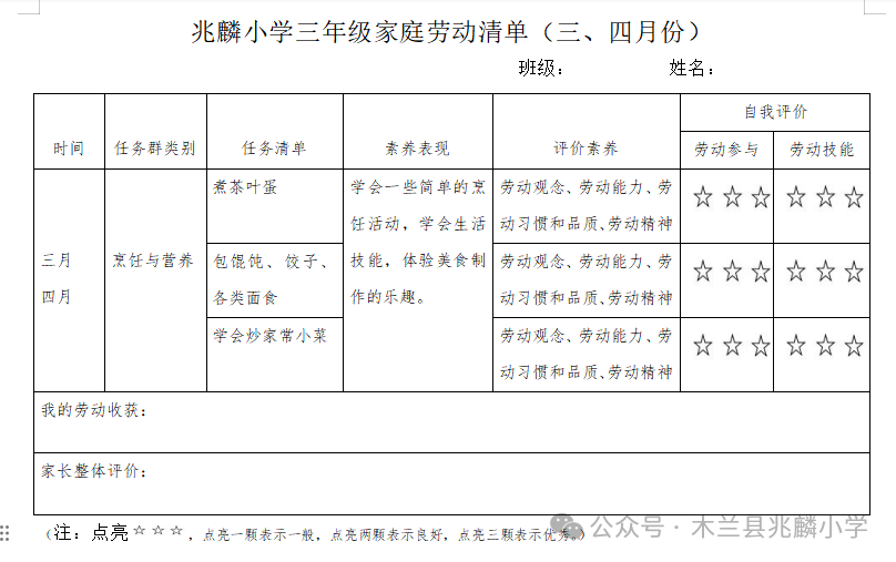 一年级劳动清单图片