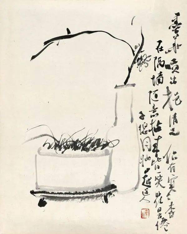 国画天地他以草书笔意入画不求形似却意态毕肖笔墨简净而神完气足