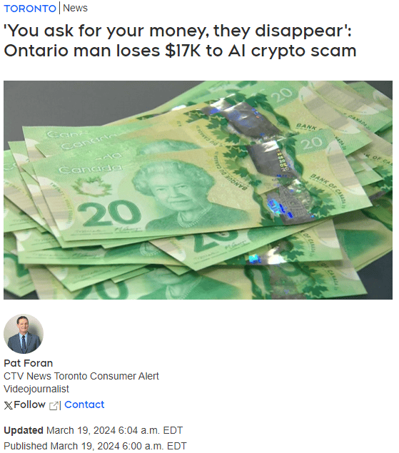 多伦多男子被ai骗走1万7专家警告人工智能正在加速人们被愚弄的速度