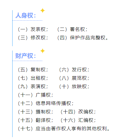 一下版权包括的权利,分别是人身权和财产权,两者在保护期限上是不同的