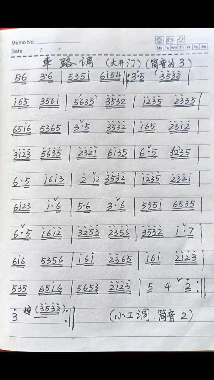 祁剧唢呐曲牌《大开门》车路调,小工调简谱视唱 唐耀文整理,供大家