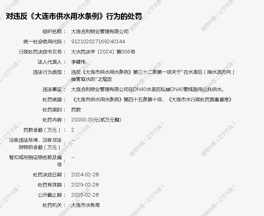 竟然盗水!大连这四家公司被处罚