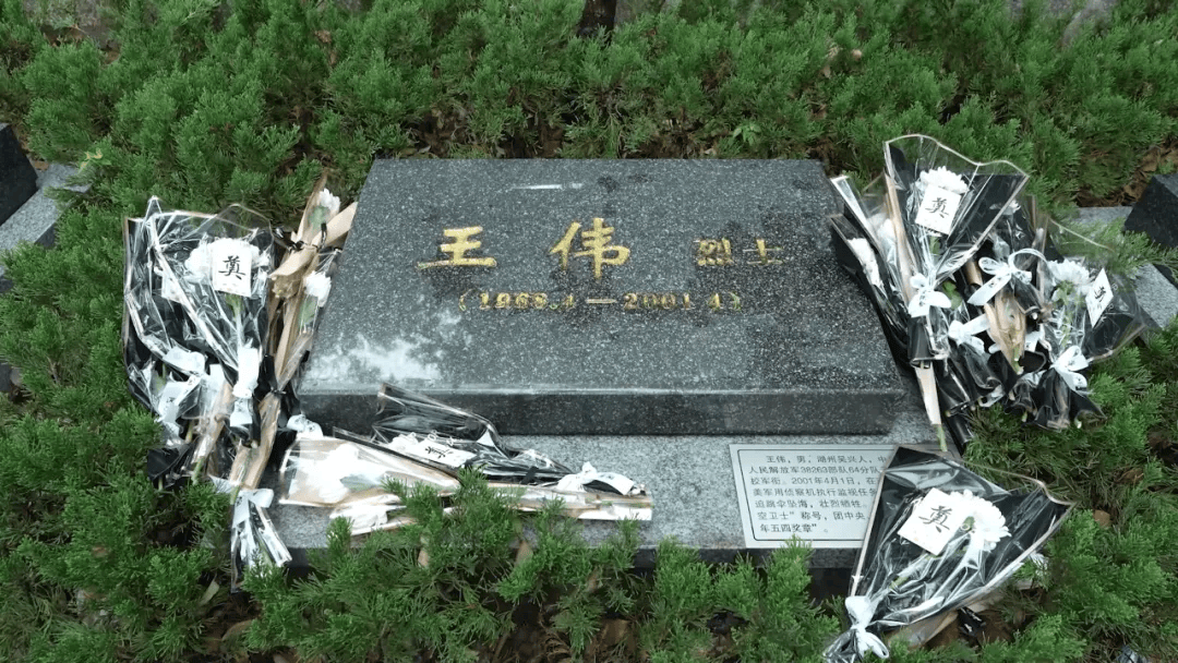 王伟墓前,纪念碑前缅怀英雄许多群众来到在王伟的家乡——浙江湖州连