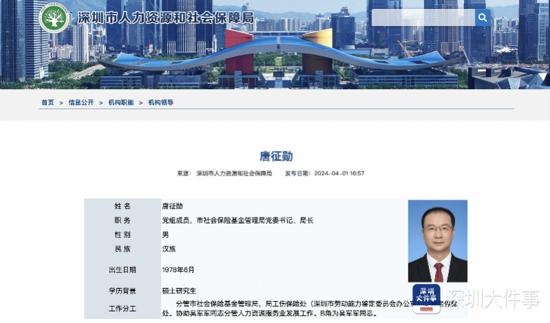 唐征勋已任深圳市社保局局长