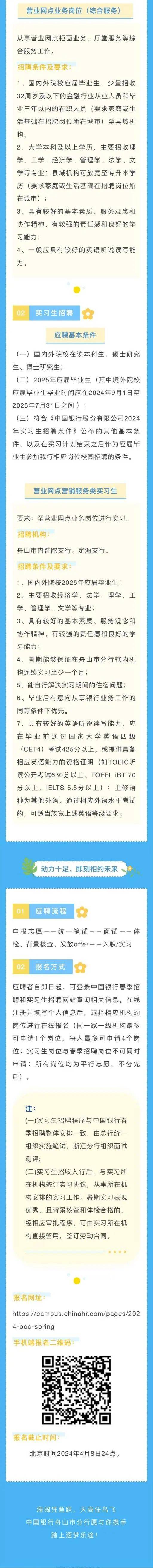 招聘信息中国银行舟山市分行2024春季招聘和实习生招聘同步启动