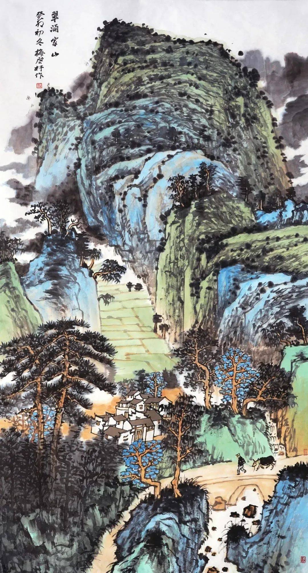 段铁《听泉图》180x97cm谢麟《春风又绿江南岸》180x97cm于永茂《春水