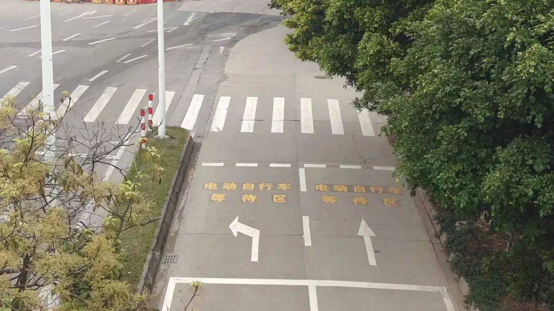 这些等待区设置于机动车停止线前方,有明显标志标线.