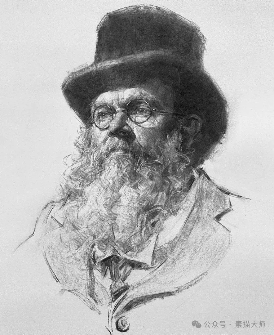 高手炭笔老人头素描
