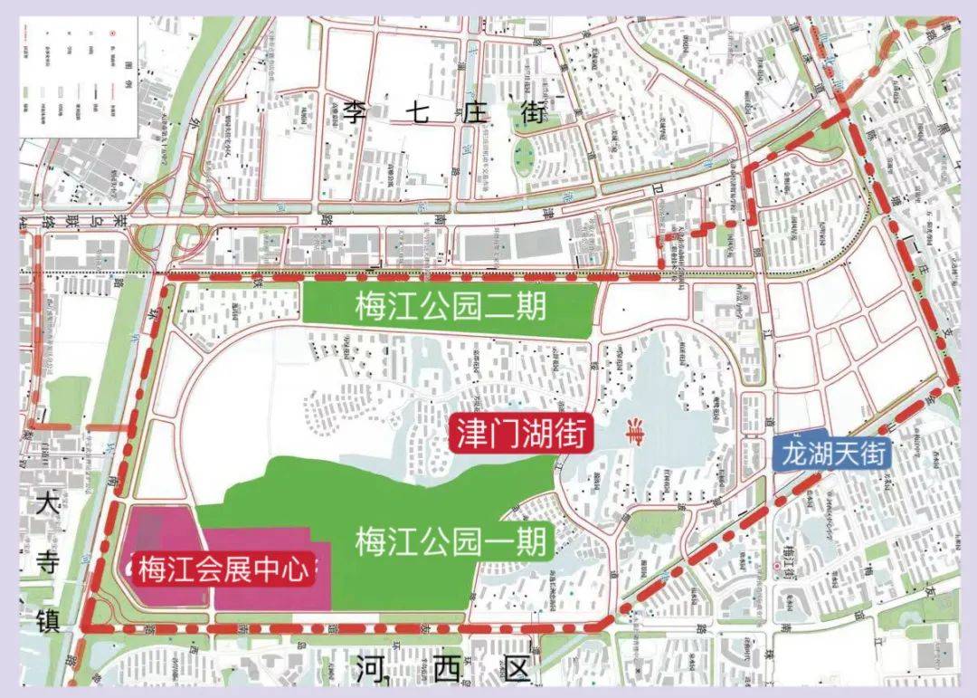 今年初,津门湖街在商圈建设上大胆破局,规划了以梅江会展中心,龙湖