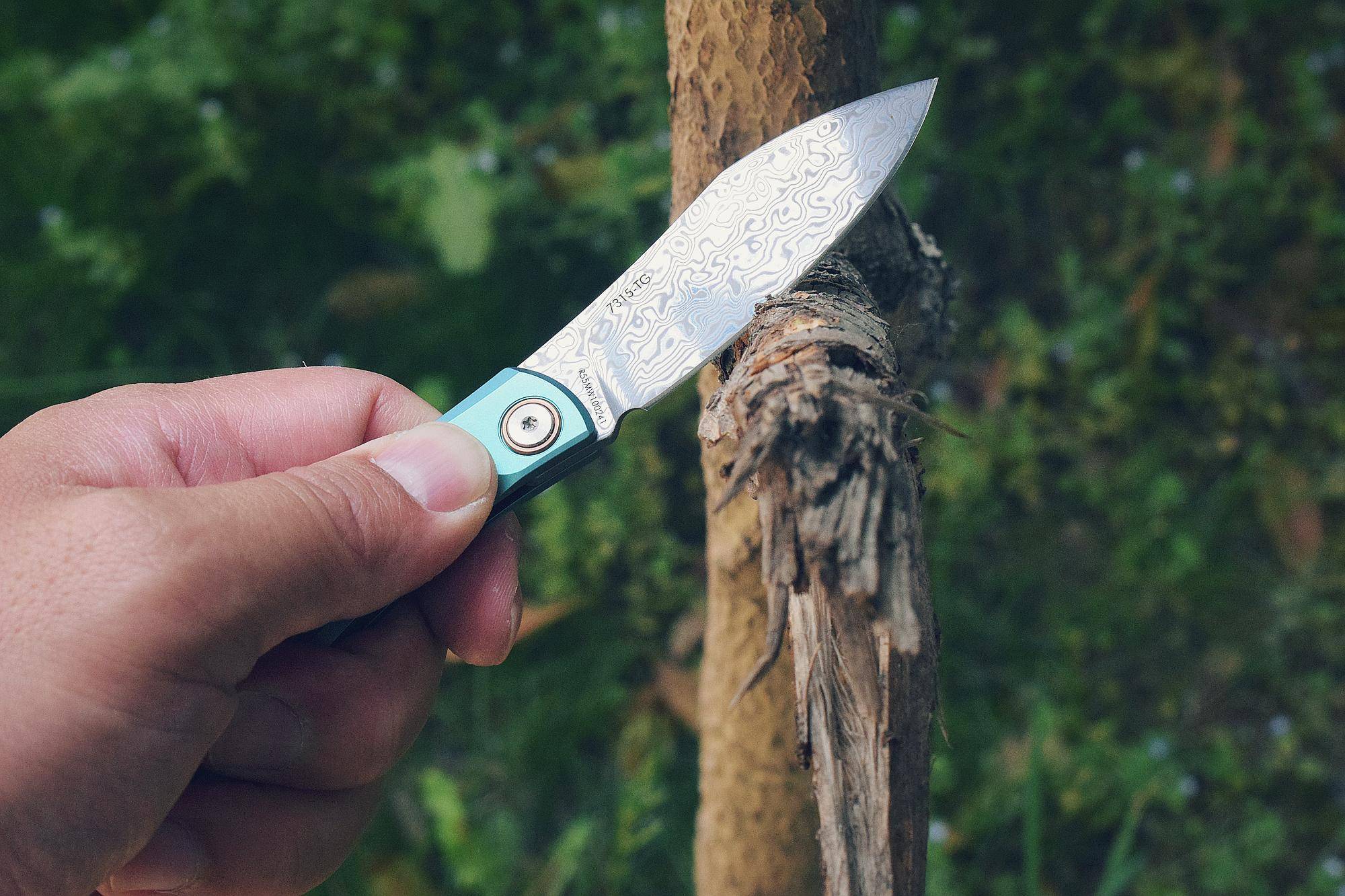 折刀中的西装暴徒三刃木7315钛合金大马士革折刀体验