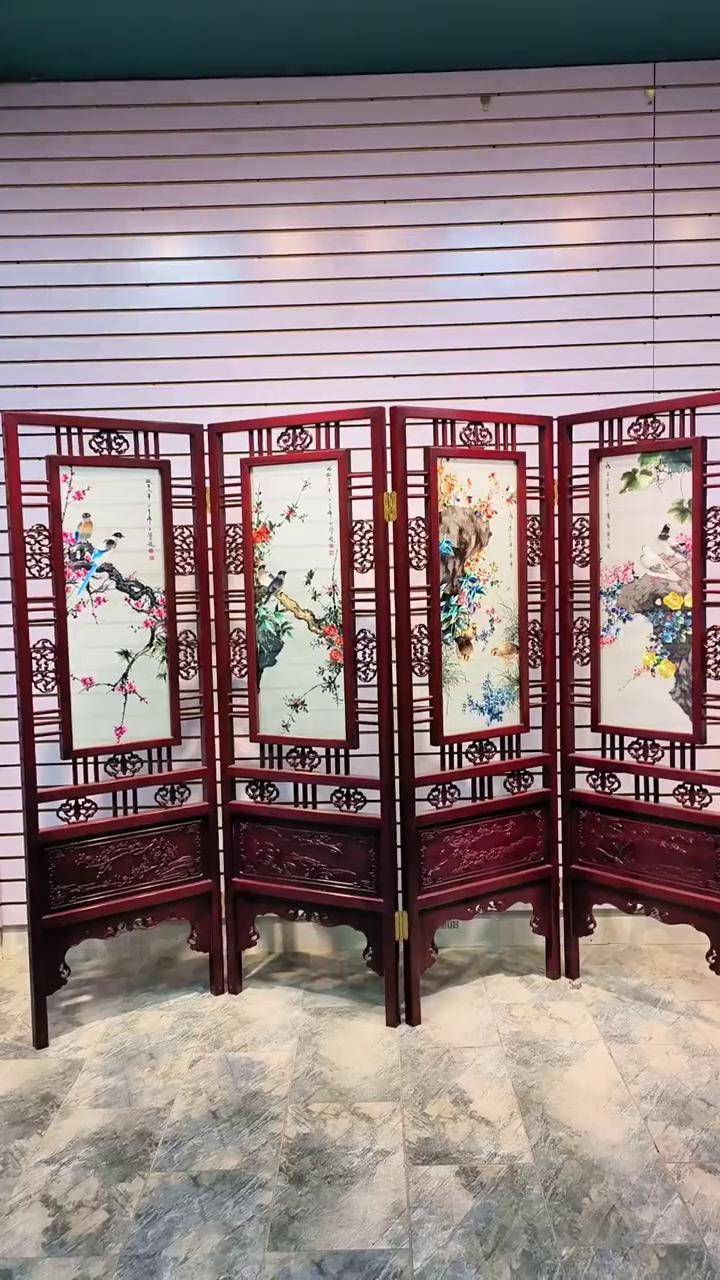 明清款红花梨手工双面绣屏风国风古韵 苏绣 屏风 手艺人 装饰画 抖 小