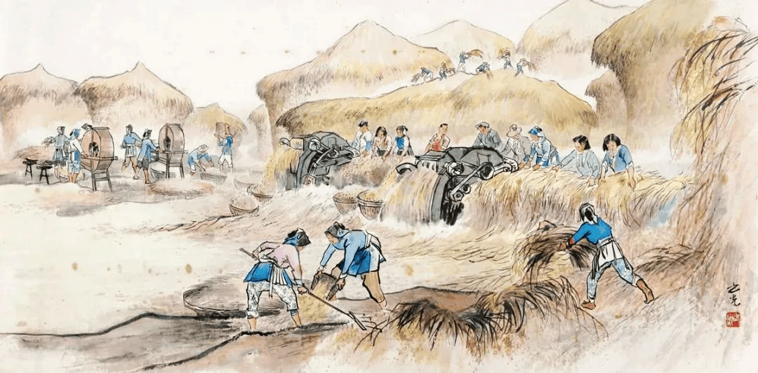 今日小满,一起来欣赏国画中的丰收场景