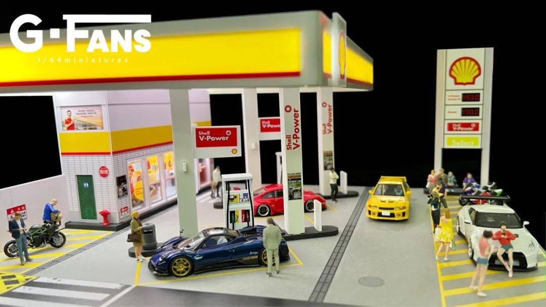 新品预定~ g-fans 1:64 壳牌加油站&nismo汽车展厅 展示场景