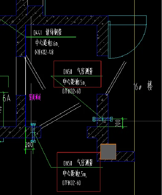 施工内容包括:①密闭通道的气密测量管;②压差测量管;③穿墙通风管.