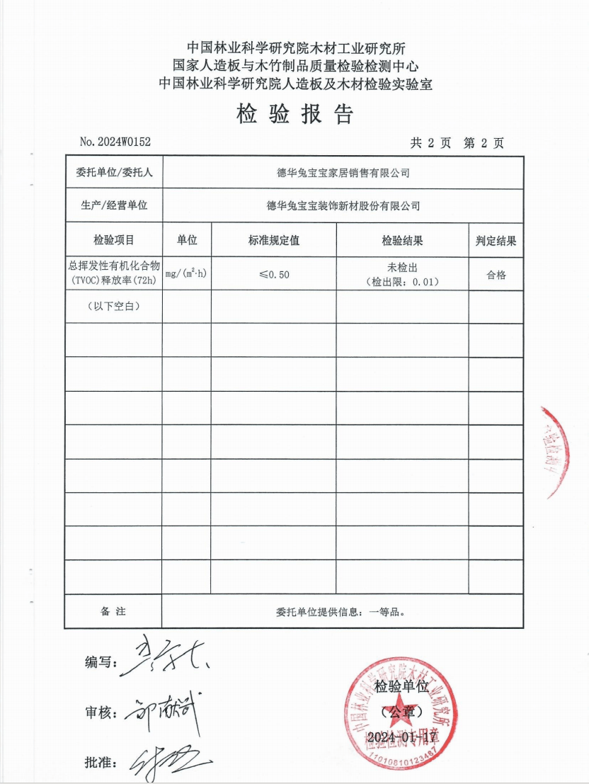 左右滑动查看更多从检验报告里能看到兔宝宝全屋定制实木多层板的胶合