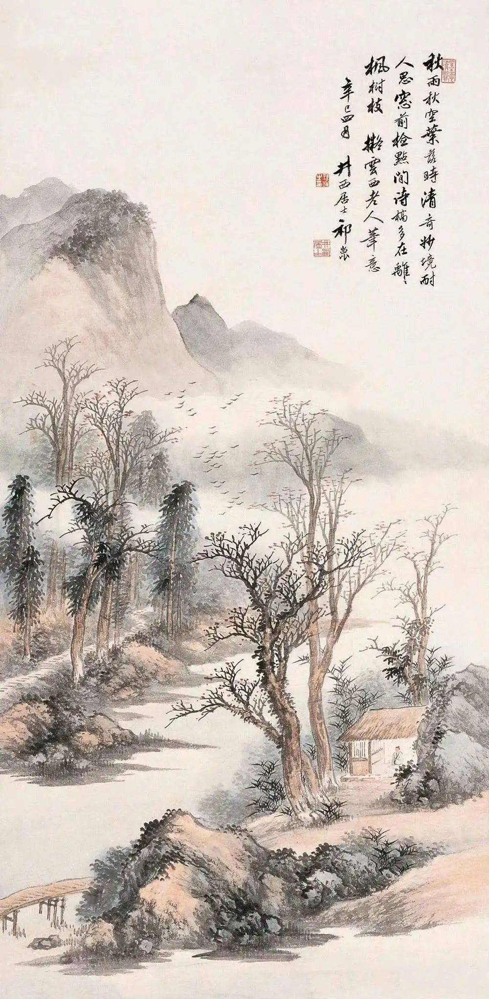 祁崑 山水画,笔法细腻一丝不苟