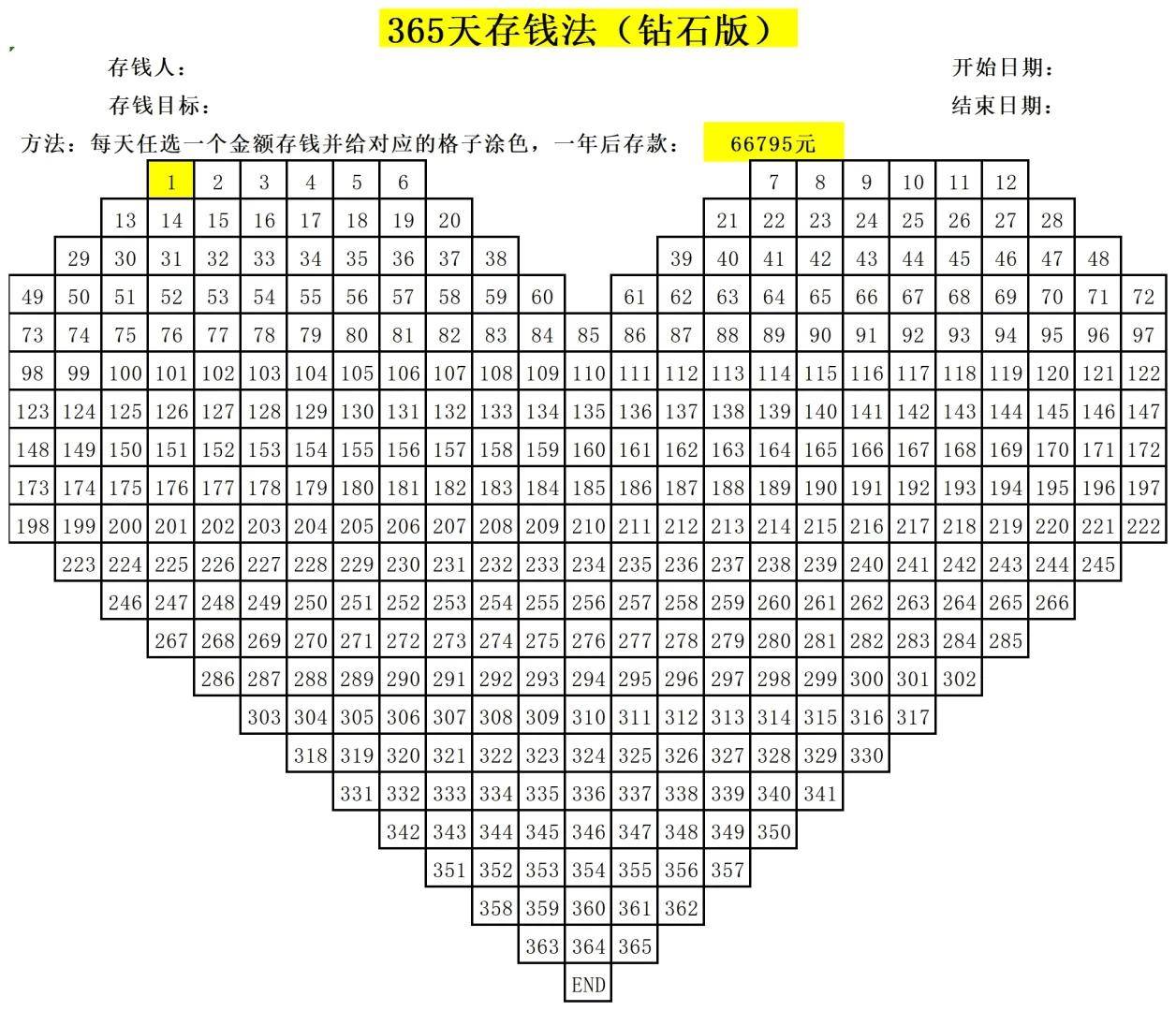 365存钱法图表桃心图片