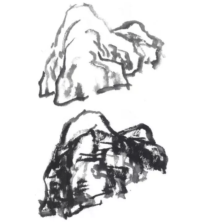 国画教程|山的表现方法,山石墨法及山坡路径,泉水瀑布的画法