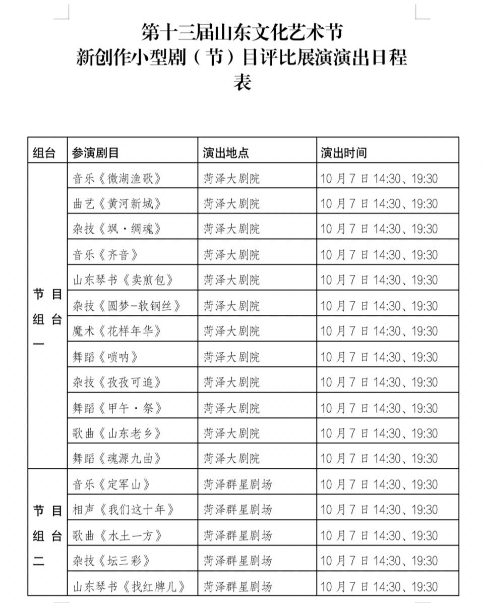第十三届山东文化艺术节演出日程表来了!