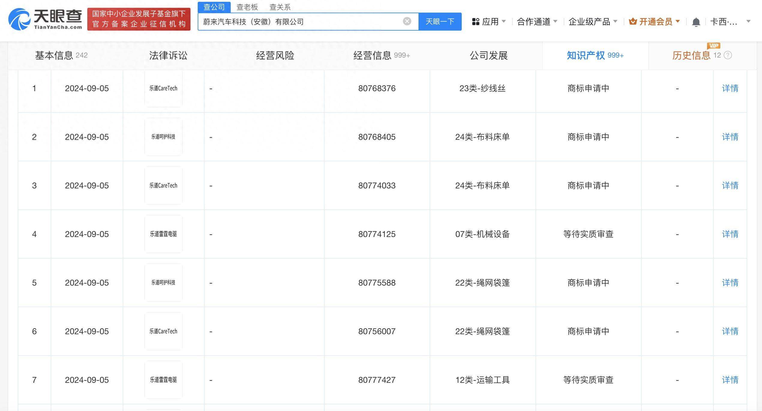 蔚来申请乐道雷霆电驱商标 蔚来申请乐道呵护科技商标