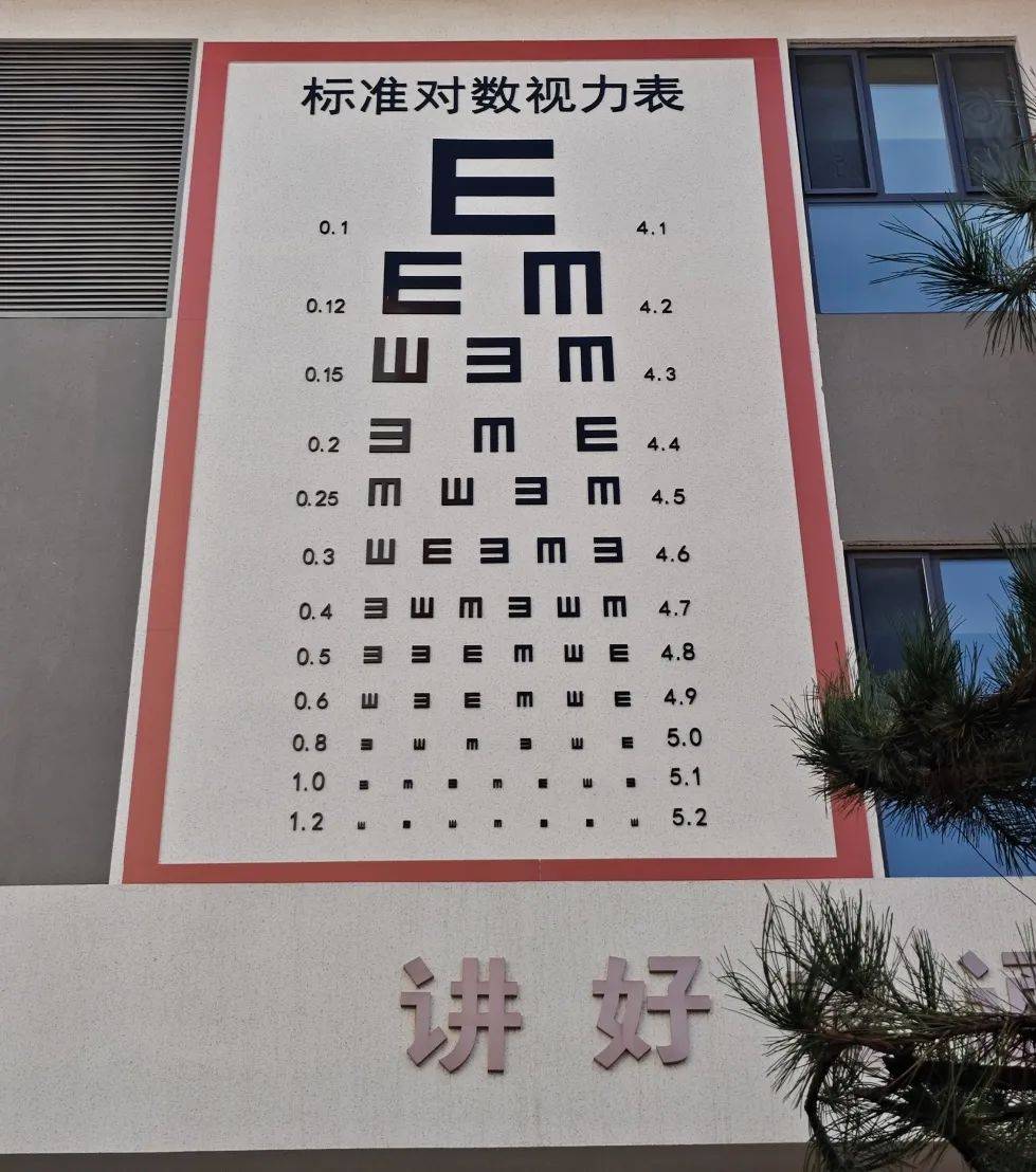 同时,学校在建筑外墙制作了超大视力表,供学生课余时间自我认识自我