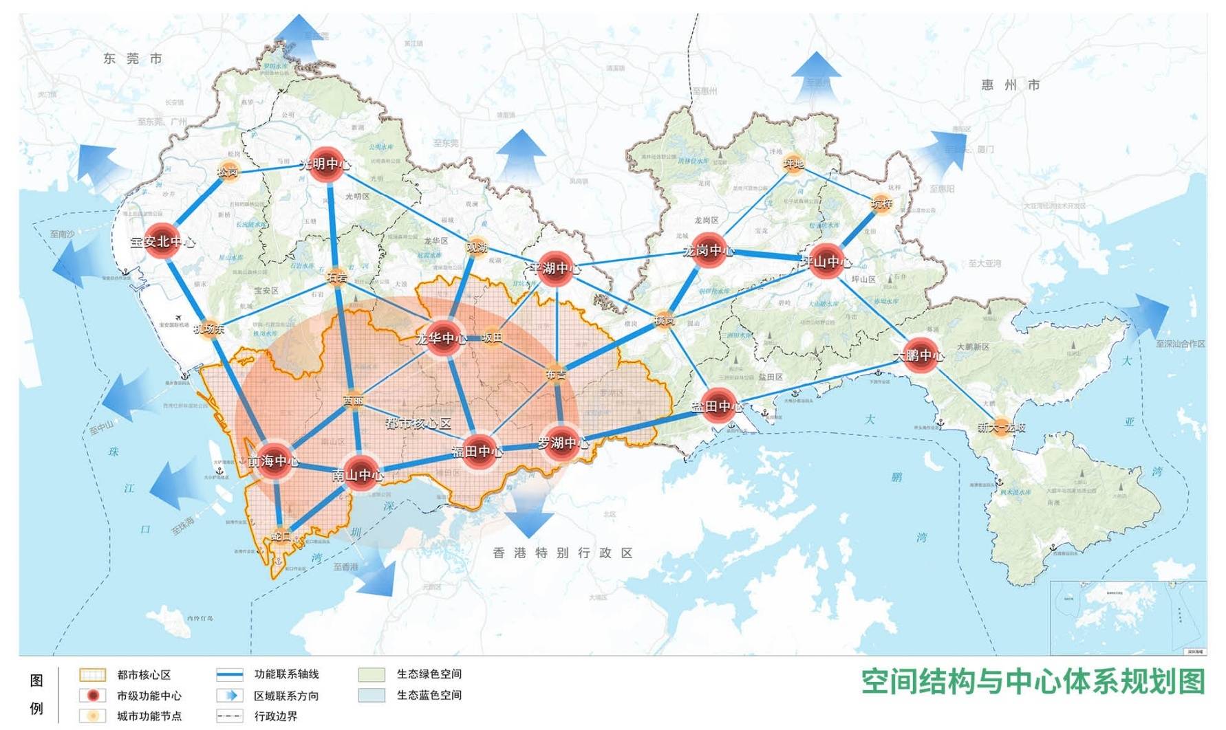 《总体规划》提出构建均衡发展,特色鲜明的"一核多心网络化"城市空间