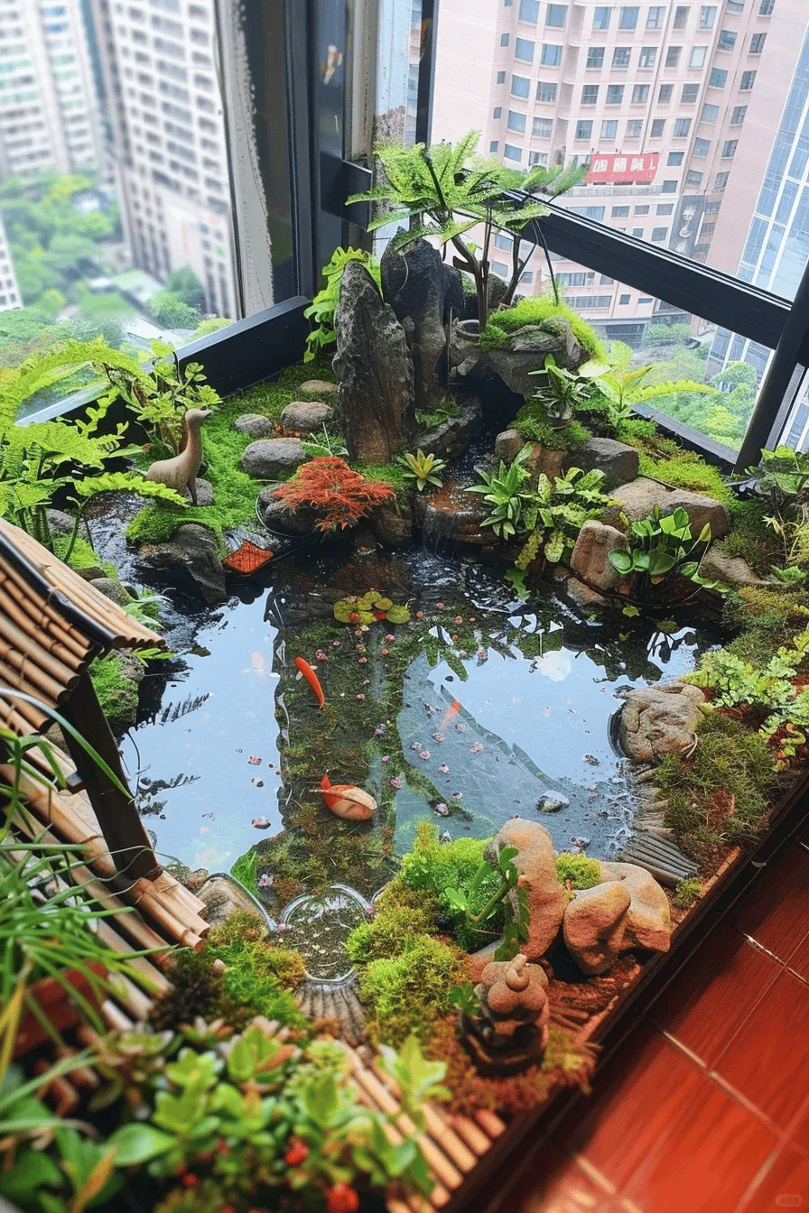 给你的阳台建个假山鱼池,太美了
