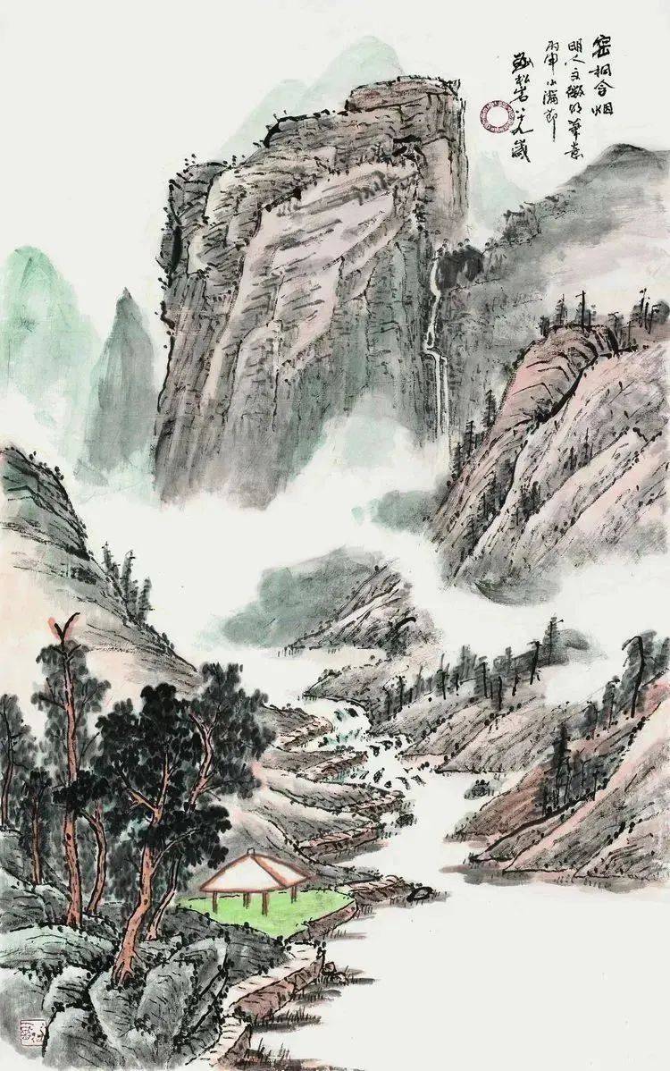 国画教程:写意山水《密桐含烟》示范_书画_山石_花青