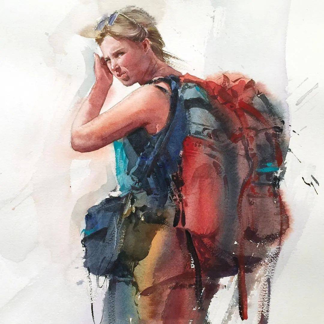 水彩速写人物,简单的意境美