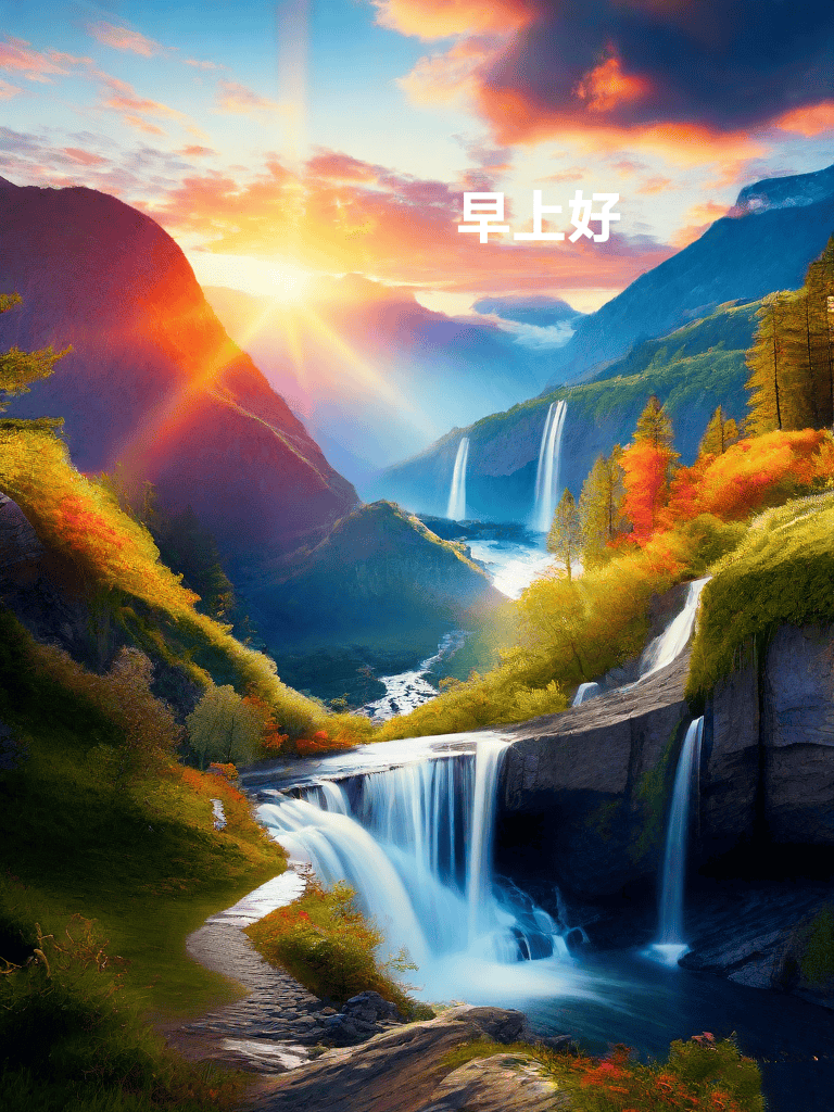 清晨早安山水风景图片