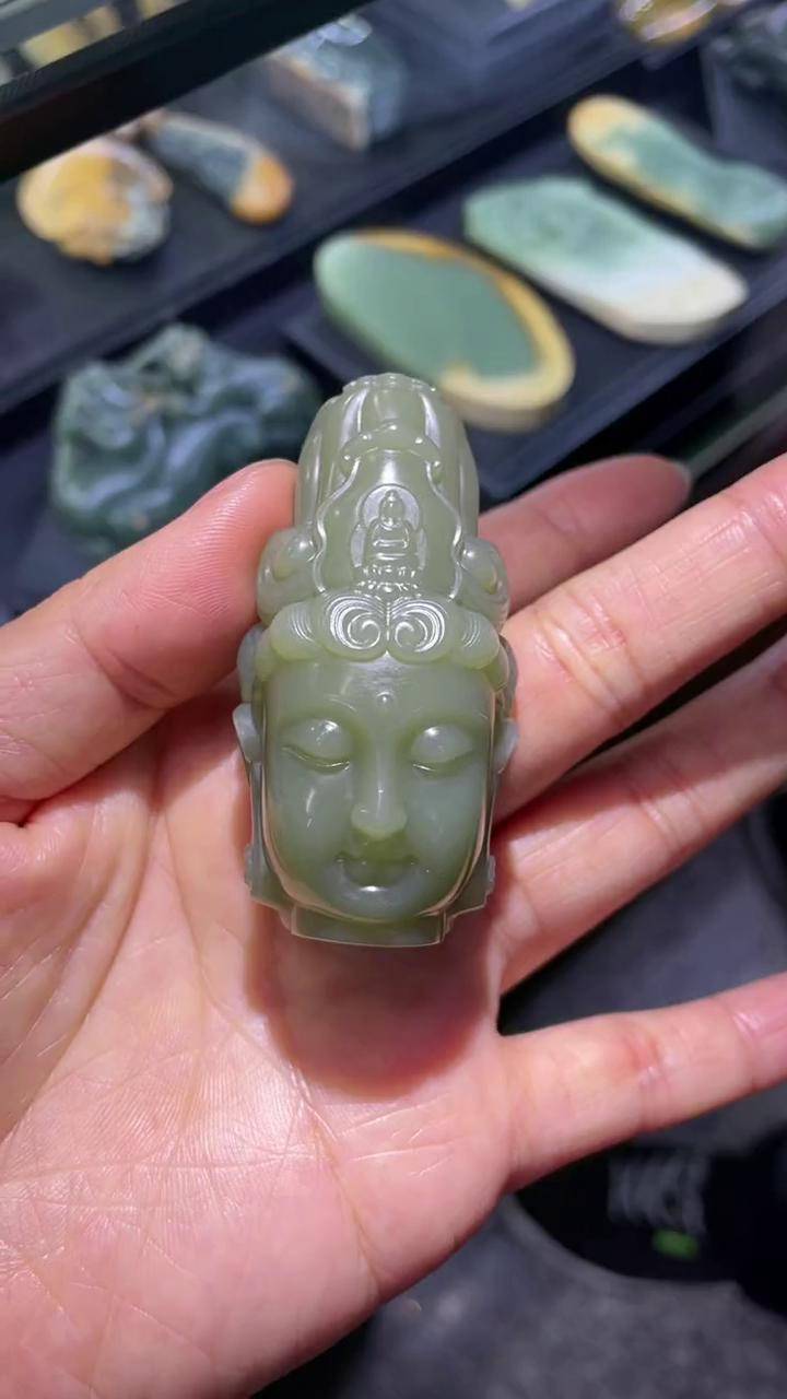 和田玉观音挂件吊坠项链项链 挂件 观音头 玉石原产地 立体挂件