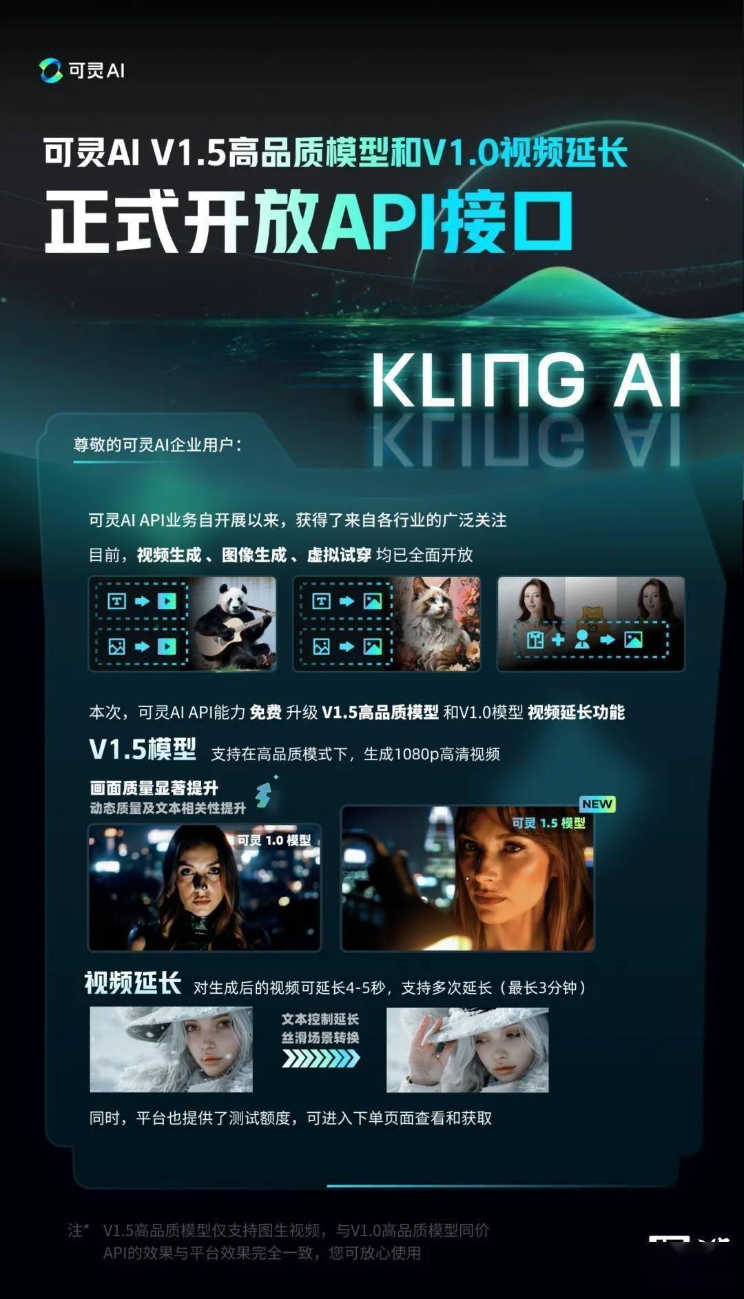 快手可灵 ai 的 api 能力升级,支持 v1.5 版 1080p 高清视频输出