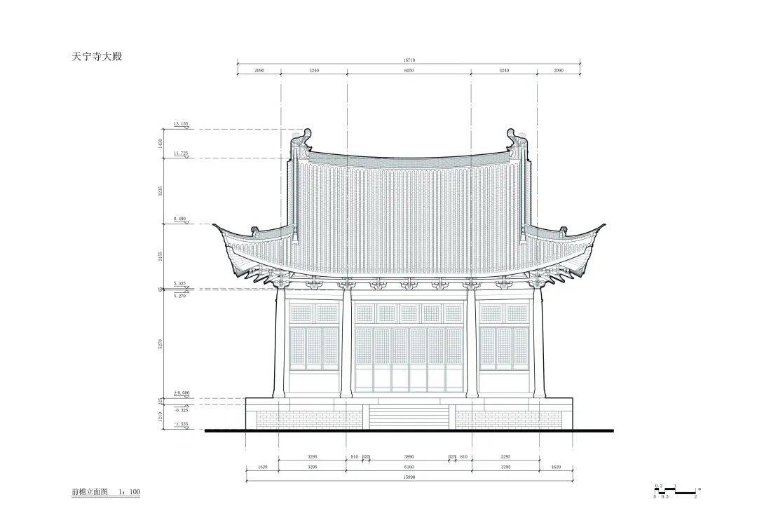 金华天宁寺大殿前檐立面图苏州虎丘二山门心间梁架大样图武义延福寺