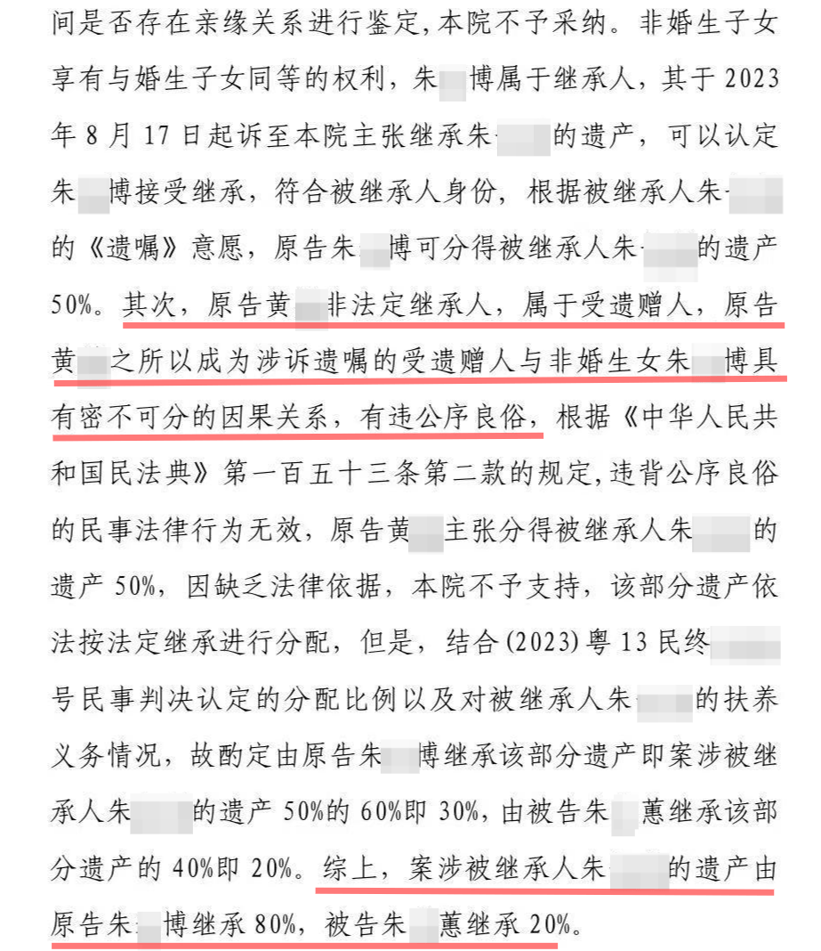 富商去世将遗产留给第三者和私生女 法院：婚外情有违公序良俗，但非婚生女可继承总遗产的80%