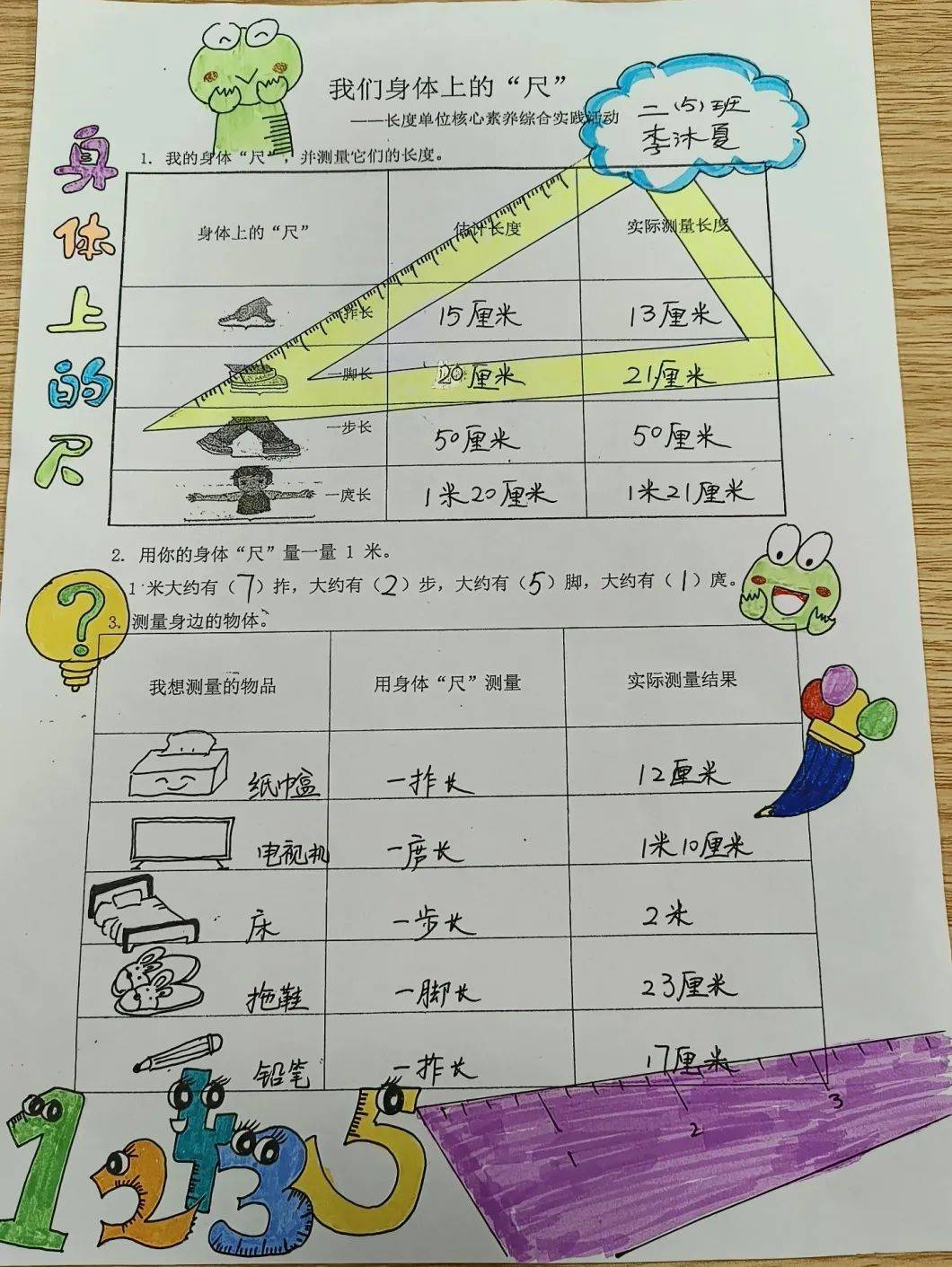 小鸾娃们纷纷拿起身边的直尺,卷尺等测量工具,测量