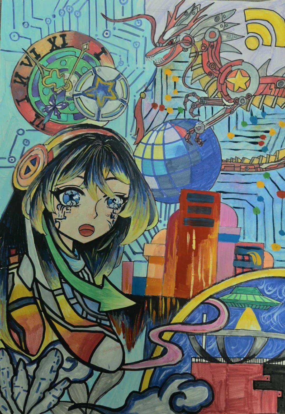 镇安县初级中学美术组在商洛市少年儿童科幻画比赛中优秀作品展