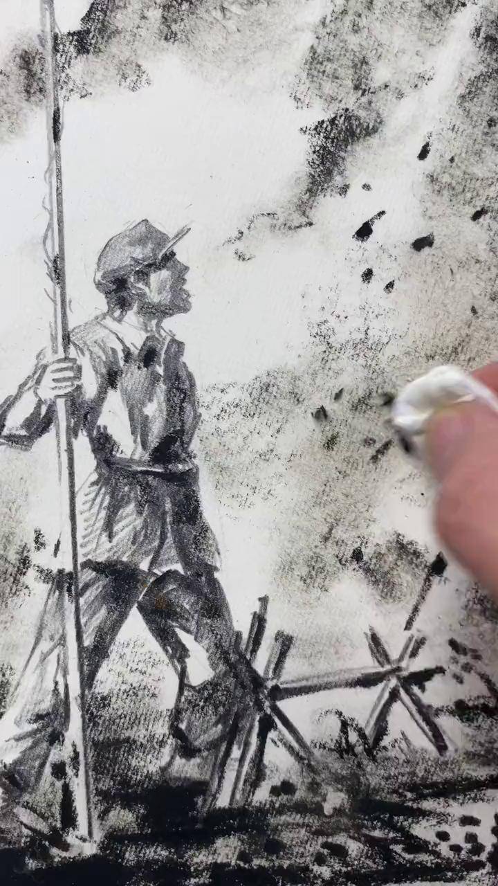 崛起油画棒教程 红色文化 抗日战争 绘画 爱国 周胜中国铅笔画