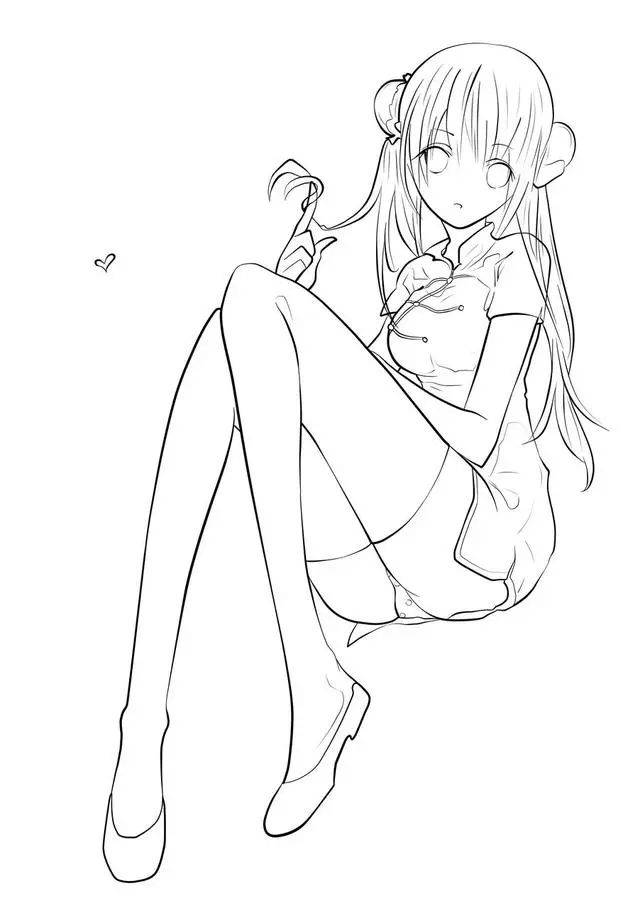 黑白线稿,手绘素材:超多可爱少女