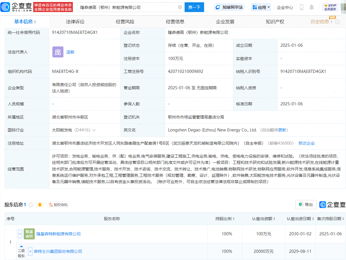 森特股份成立新公司，含电池销售业务